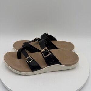 Gravity Defyer Sandals Womens 8 Yontal gdefy Black Strappy Leather Toe Loop